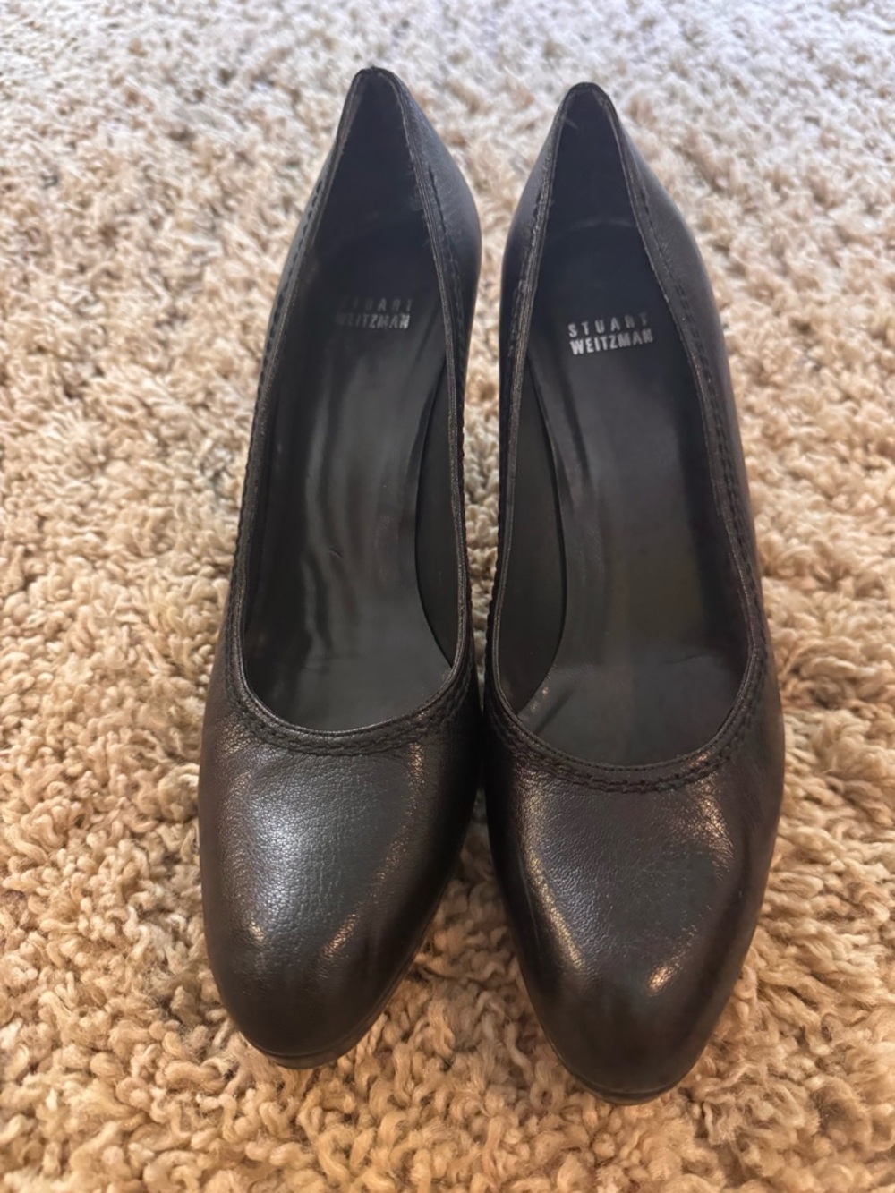 STUART WEITZMAN Platform Pumps Black Leather Stiletto Heel Spain 10 M - Picture 3 of 8